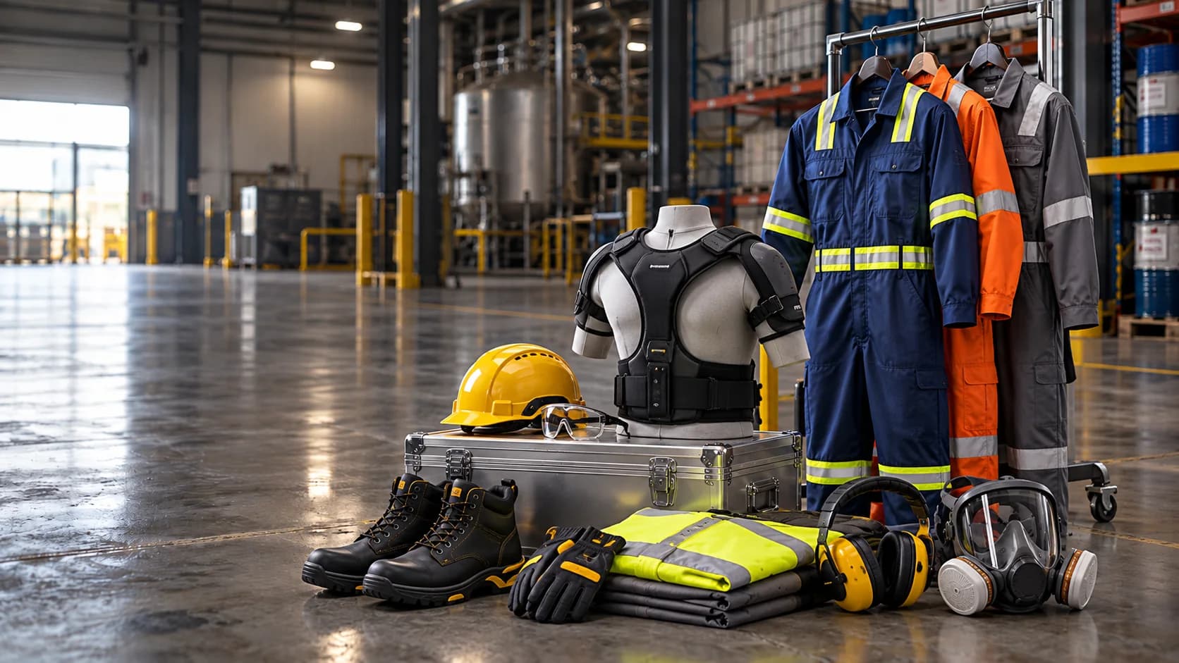 Ropa de trabajo y equipos de protección personal en una nave industrial