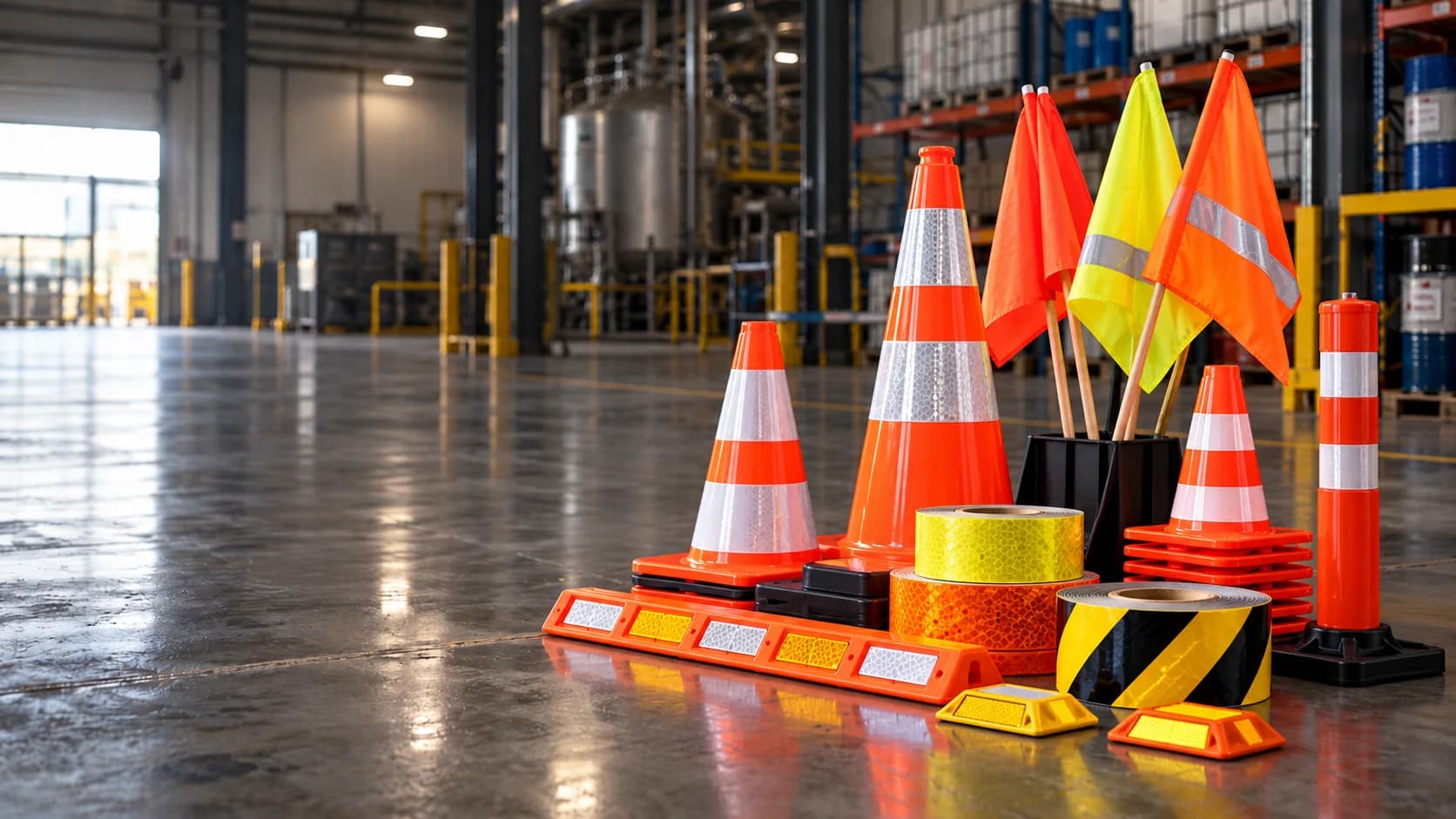 Elementos de señalización de alta visibilidad en una planta industrial